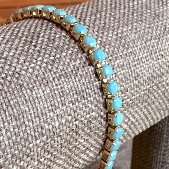Waterproof Turquoise Colored CZ 18K Gold Stainless Steel Tennis Bracelet - Picture 3 of 3